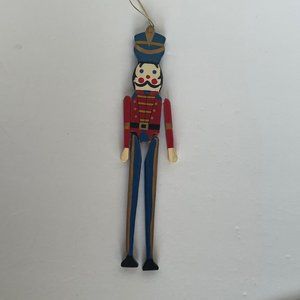Vintage Hand Painted Wood Hinged Toy Soldier Hanging Christmas Ornament 9 Inch